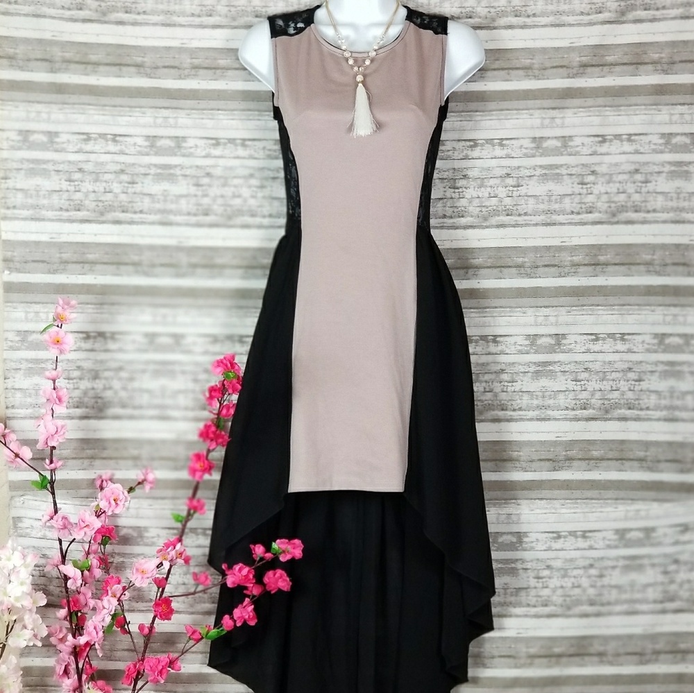 Beautiful Rose Pink and Black Hi Low Dress